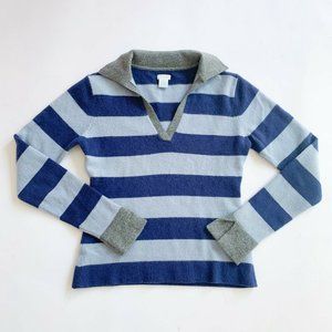 Aqua Blue Stripe Cashmere Collar Preppy Sweater M